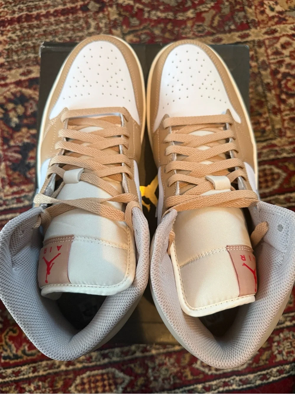 Jordan 1 Mid Rattan White College Grey with Red Wings Logo